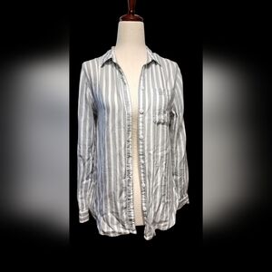Beach Lunch Lounge Sage Green Striped Shirt – Size XS